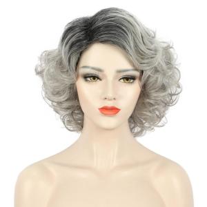 karlery Adult Women Old Lady Wig Short Curly Gray Black Root Wig Natural Looking Daily for Cosplay Costume Party(Grey and Black)