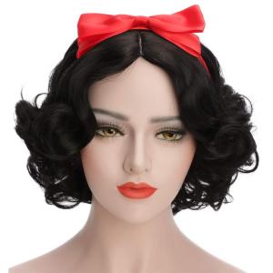 karlery Adult Women Short Bob Wave Black Cosplay Wig with Red Bow Princess Halloween Costume Anime Party Wig(Adult)