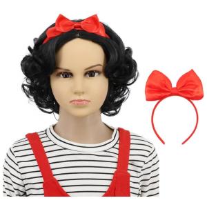 karlery Adult Women Short Bob Wave Black Cosplay Wig with Red Bow Princess Halloween Costume Anime Party Wig(Kid)