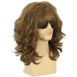 karlery California 70s 80s Rocker Wig Men Women Long Curly Dark Brown Halloween Costume Anime Wig(Brown)