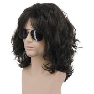 karlery California 70s 80s Rocker Wig Men Women Long Curly Dark Brown Halloween Costume Anime Wig(Dark Brown)