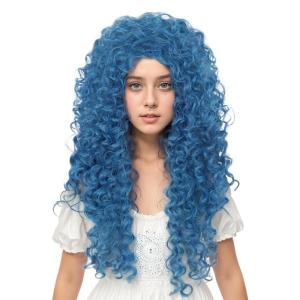karlery Girls Long Blue Curly Wig Halloween Cosplay Party Costume Wig