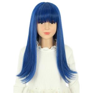karlery Girls Long Straight Blue Wig with Bangs Halloween Cosplay Party Costume Wig