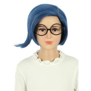karlery Girls Short Blue Bob Wig with Glasses Halloween Cosplay Party Costume Wig