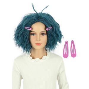 karlery Girls Short Green and Blue Curly Wig with 2 Hairpins Halloween Cosplay Party Costume Wig