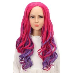 karlery Kids Girls Audrey Wig Long Wave Pink and Purple Cosplay Halloween Costumes Party Wig