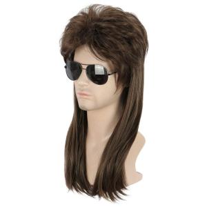 karlery Long Straight Light Brown 70s 80s Disco Mullet Wig Halloween Costume Wig Cosplay Punk Rock Wig(Brown)