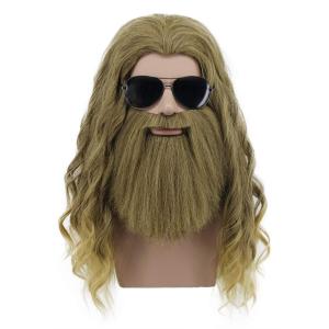 karlery Men Long Curly Golden Brown Beard Wig Anime Costume Wig for Halloween Cosplay Party