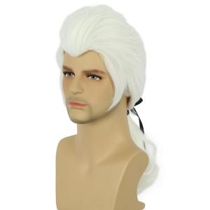 karlery Men Long Wave Black Wig Gaston Colonial Wig Halloween Costume Cosplay Wig(White)