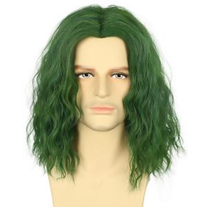 karlery Men Male Women Unisex Short Green Curly Wig Bob Funny Anime Heat Resistant Synthetic Fiber Fluffy Soft Cosplay Event Costume Halloween Party Wig(Green)