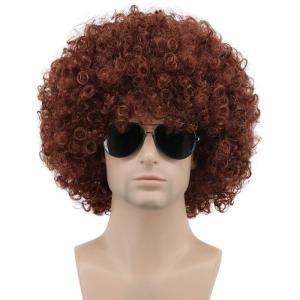 karlery Men Women 70s 80s Short Curly Brown Rocker Party Afro Wig California Halloween Costume Cosplay Wig(Brown)