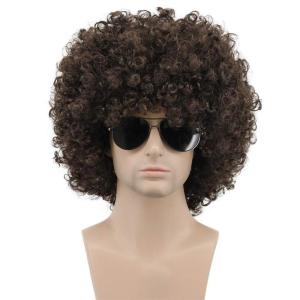 karlery Men Women Afro 70s 80s Short Curly Dark Brown Rocker Party Wig California Halloween Costume Cosplay Wig(Dark Brown)