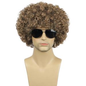 karlery Men Women Afro 70s 80s Short Curly Dark Brown Rocker Party Wig California Halloween Costume Cosplay Wig(Golden Brown)