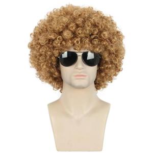 karlery Men Women Afro 70s 80s Short Curly Golden Rocker Party Wig California Halloween Costume Cosplay Wig