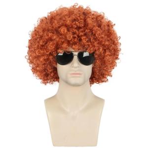 karlery Men Women Afro 70s 80s Short Curly Orange Rocker Party Wig California Halloween Costume Cosplay Wig