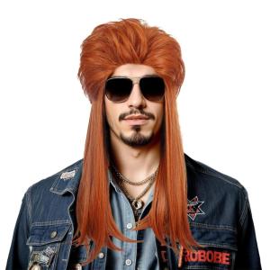 karlery Men Women Long Straight Grey and Silver Wig 70s 80s Mullet Punk Rocker Wig Heat Resistant Synthetic Fiber Brethable Adjustable Size for Cosplay Halloween Costume Party(Orange)