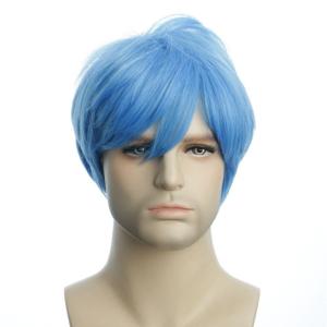 karlery Men’s Handsome Blue Short Fluffy Straight Unisex Baby Hair Helloween Costume Wig Anime Cosplay Party Wig
