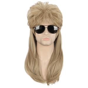 karlery Mens Womens Long Blonde Straight Wig with Black Glasses 70s 80s Streetwear Mullet Heavy Metal Punk Outfit Funny Wig Heat Resistant Synthetic Fiber Cosplay Halloween Costume Party Wig(Blonde)