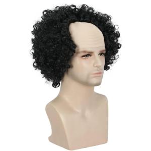 karlery Old Man Short Curly Black Bald Cap Wig Afro Wig for Halloween Cosplay Party(Black)