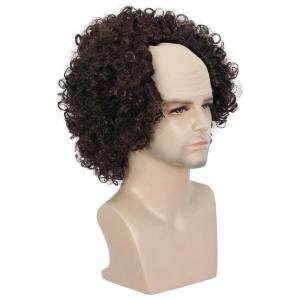 karlery Old Man Short Curly Black Bald Cap Wig Afro Wig for Halloween Cosplay Party(Dark Brown)