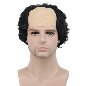karlery Short Curly Grey Fits Old Man Bald Cap Wig Grandpa Halloween Cosplay Anime Costume Party Wig(Black)