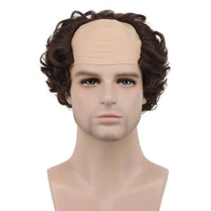 karlery Short Curly Grey Fits Old Man Bald Cap Wig Grandpa Halloween Cosplay Anime Costume Party Wig(Brown)