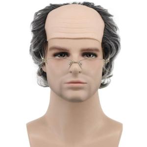karlery Short Curly Grey Fits Old Man Bald Cap Wig Grandpa Halloween Cosplay Anime Costume Party Wig(Grey)