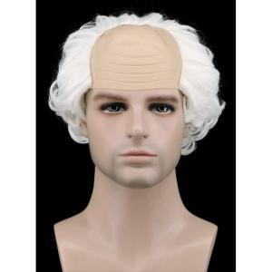 karlery Short Curly Grey Fits Old Man Bald Cap Wig Grandpa Halloween Cosplay Anime Costume Party Wig(White)