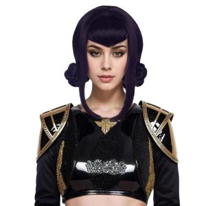 karlery Women Long Straight Hot Pink Wig with 2 Ponytails Cartoon Anime Movie Cosplay Adult Wig Heat Resistant Synthetic Fiber Brethable Adjustable Size for Halloween Costume Party(Black Purple)