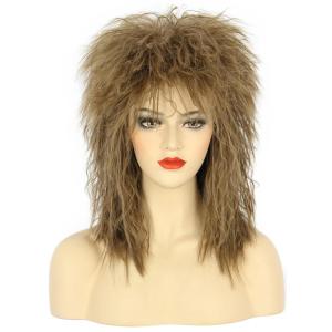 karlery Women Men Long Curly Light Brown Wig 70s 80s Rocker Mullet Costume Wig Halloween Cosplay Party Wig