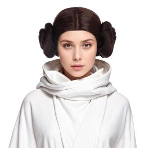 karlery Women Short Dark Brown Wig with Two Buns Princess Cosplay Wig Heat Resistant Synthetic Fiber Brethable Adjustable Size for Halloween Costume Party