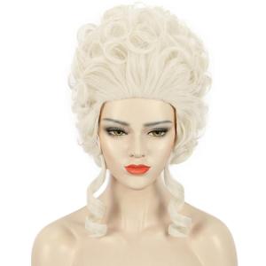 karlery Women Short White Blonde Curly Wig Queen Colonial Wig Halloween Party Costume Wig