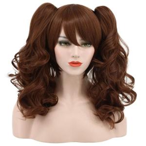 karlery Women’s Long Ponytail Brown Wig Lolita Clip In Thick Claw Drawstring Halloween Costume Pigtail Wig Anime Cosplay Wig