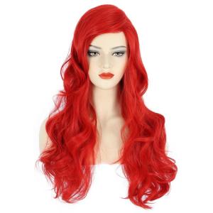 karlery Women’s Long Wave Red Hair Halloween Cosplay Wig Anime Costume Party Wig(Bright Red)