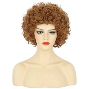 karlery Women’s Short Curly Brown Afro Wig 70s 80s Disco Hippie Halloween Cosplay Party Wig(Brown)