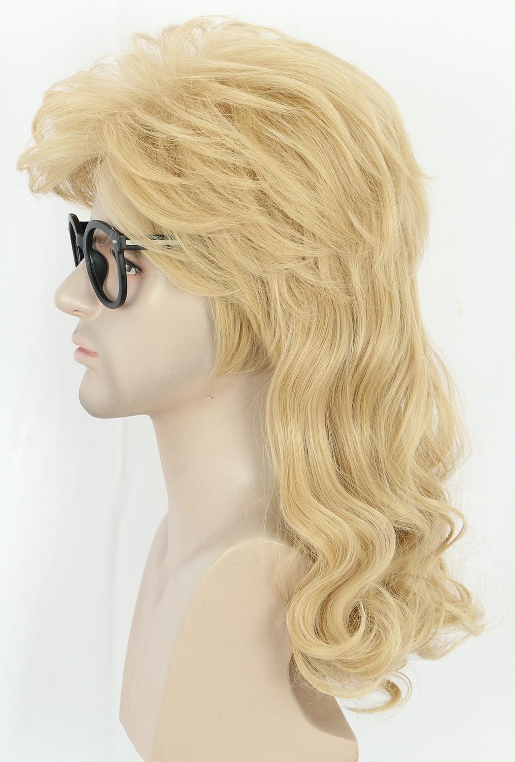 imagekarlery Men Women Long Curly Dark Brown 70s 80s Heavy Metal Rocker Mullet Wig Costume Anime WigBlonde