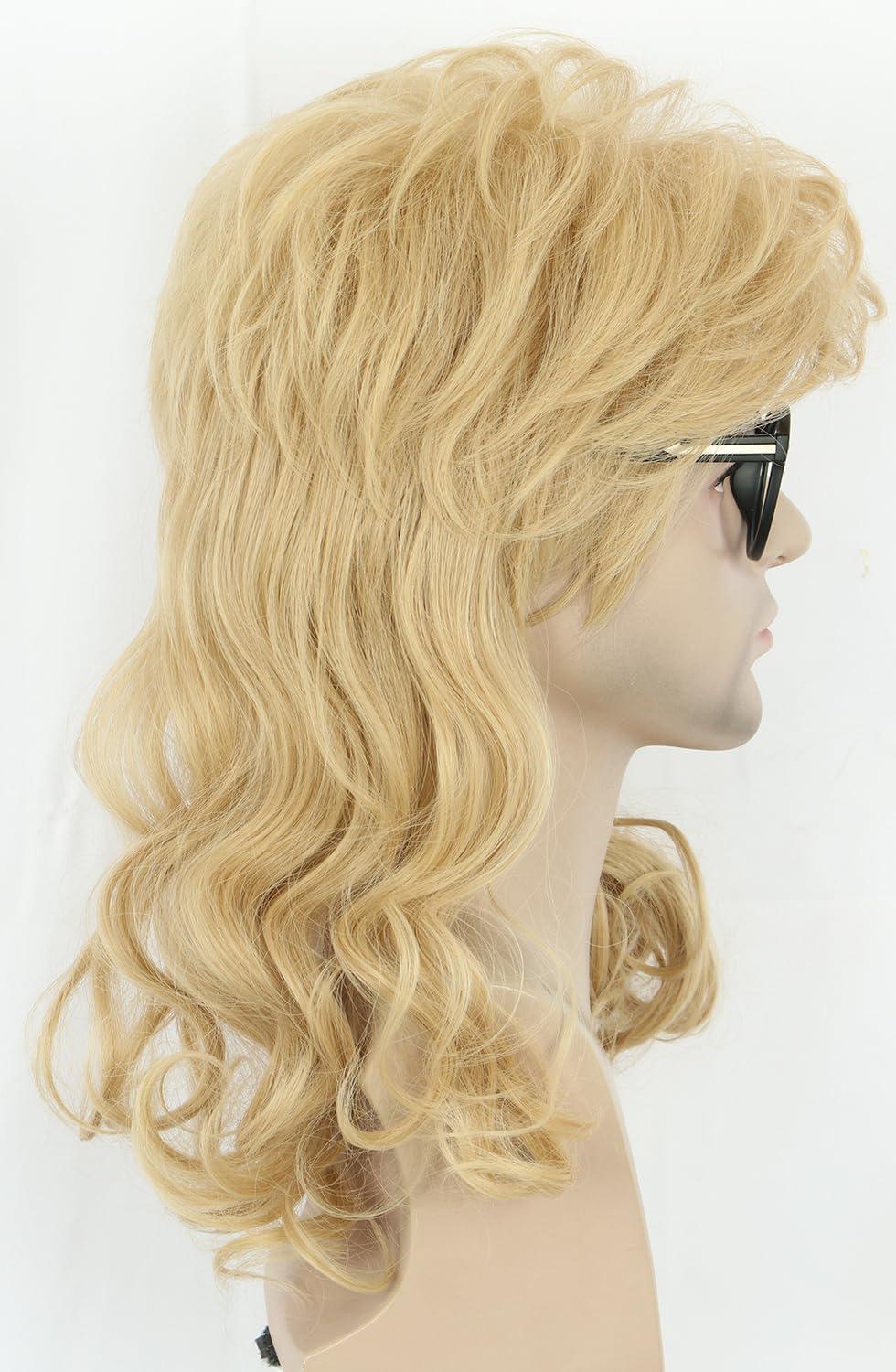 imagekarlery Men Women Long Curly Dark Brown 70s 80s Heavy Metal Rocker Mullet Wig Costume Anime WigBlonde
