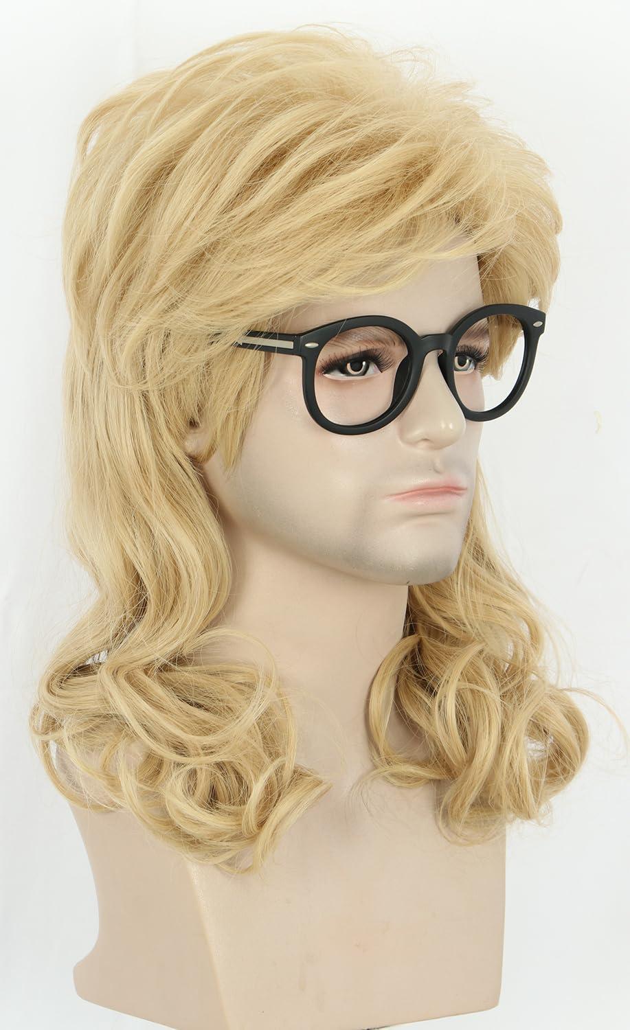 imagekarlery Men Women Long Curly Dark Brown 70s 80s Heavy Metal Rocker Mullet Wig Costume Anime WigBlonde