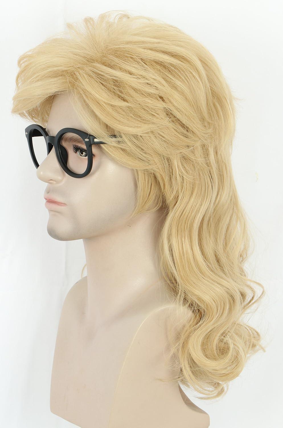 imagekarlery Men Women Long Curly Dark Brown 70s 80s Heavy Metal Rocker Mullet Wig Costume Anime WigBlonde