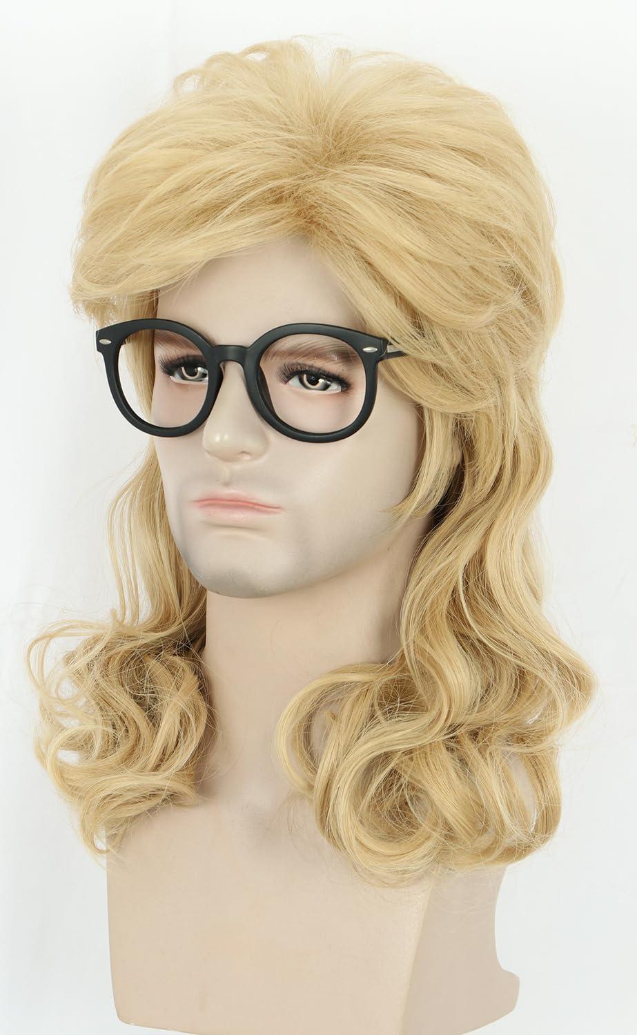 imagekarlery Men Women Long Curly Dark Brown 70s 80s Heavy Metal Rocker Mullet Wig Costume Anime WigBlonde