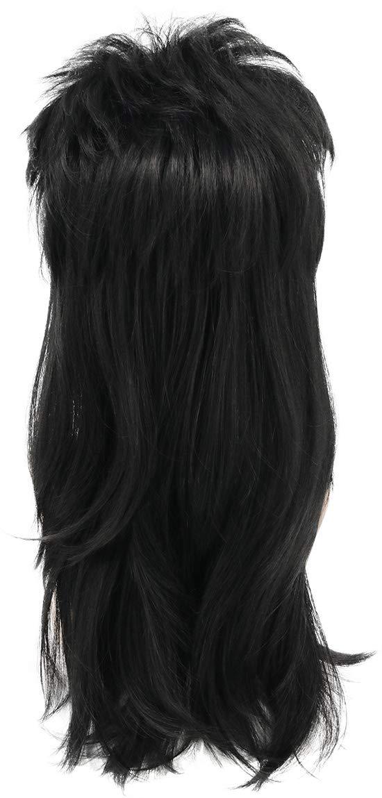 imagekarlery Men Women Long Wavy Black Mullet Wig 70s 80s Punk Rocker Wig for Halloween Costume Cosplay Party