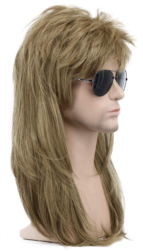 imagekarlery Men Women Long Wavy Light Brown Mullet Wig 70s 80s Punk Rocker Wig for Halloween Costume Cosplay Party