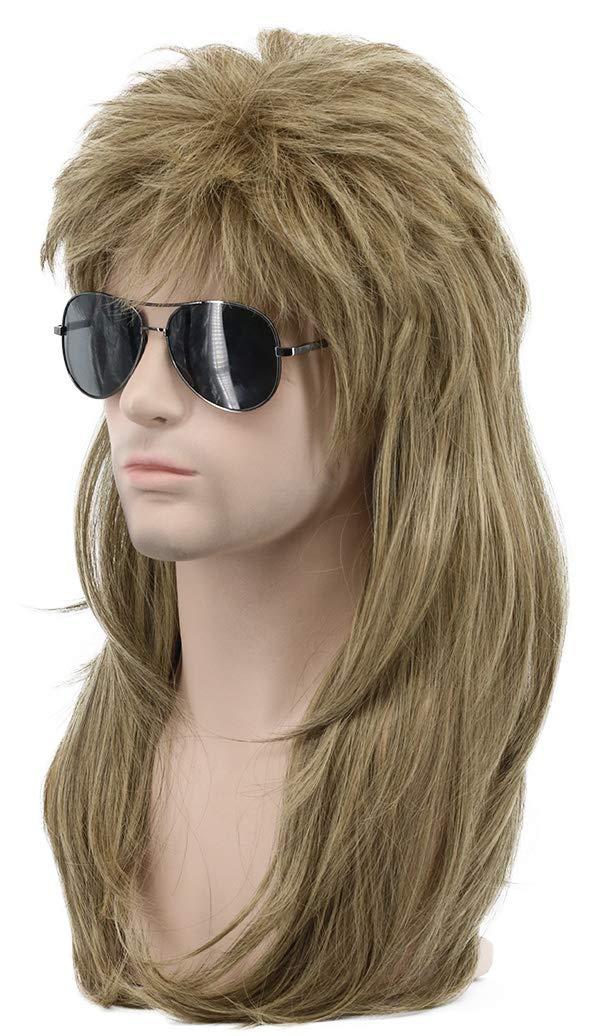 imagekarlery Men Women Long Wavy Light Brown Mullet Wig 70s 80s Punk Rocker Wig for Halloween Costume Cosplay Party