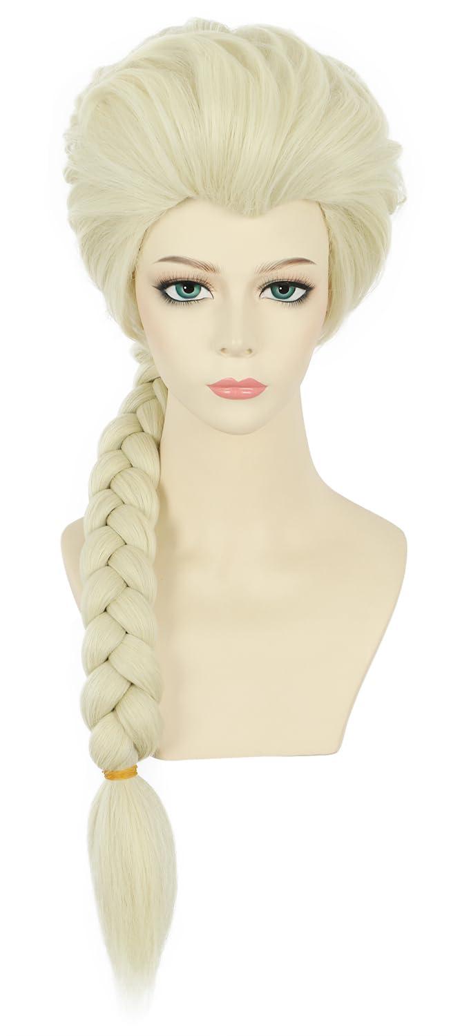 imagekarlery Women Long Blonde Braided Princess Wig Beige Braid Wig for Halloween Costume Cosplay PartyWig