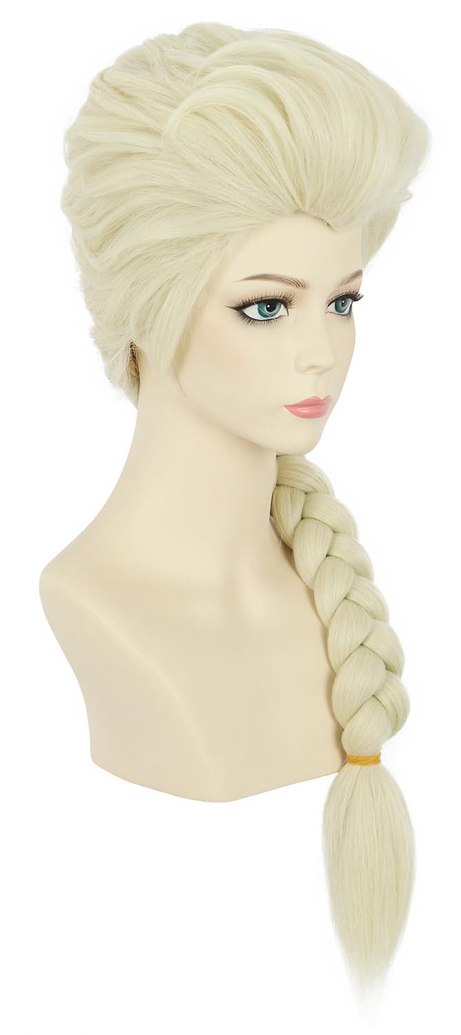 imagekarlery Women Long Blonde Braided Princess Wig Beige Braid Wig for Halloween Costume Cosplay PartyWig