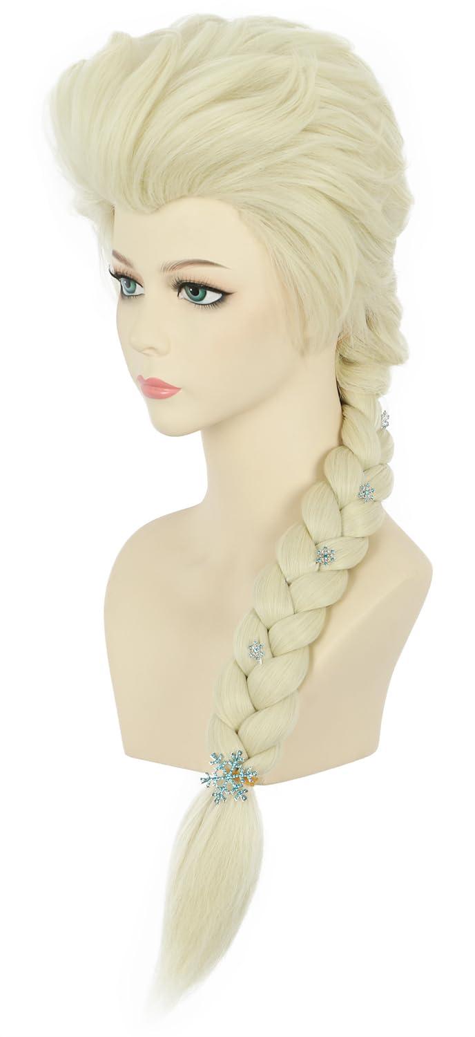 imagekarlery Women Long Blonde Braided Princess Wig Beige Braid Wig for Halloween Costume Cosplay PartyWig and 6 Hairpins