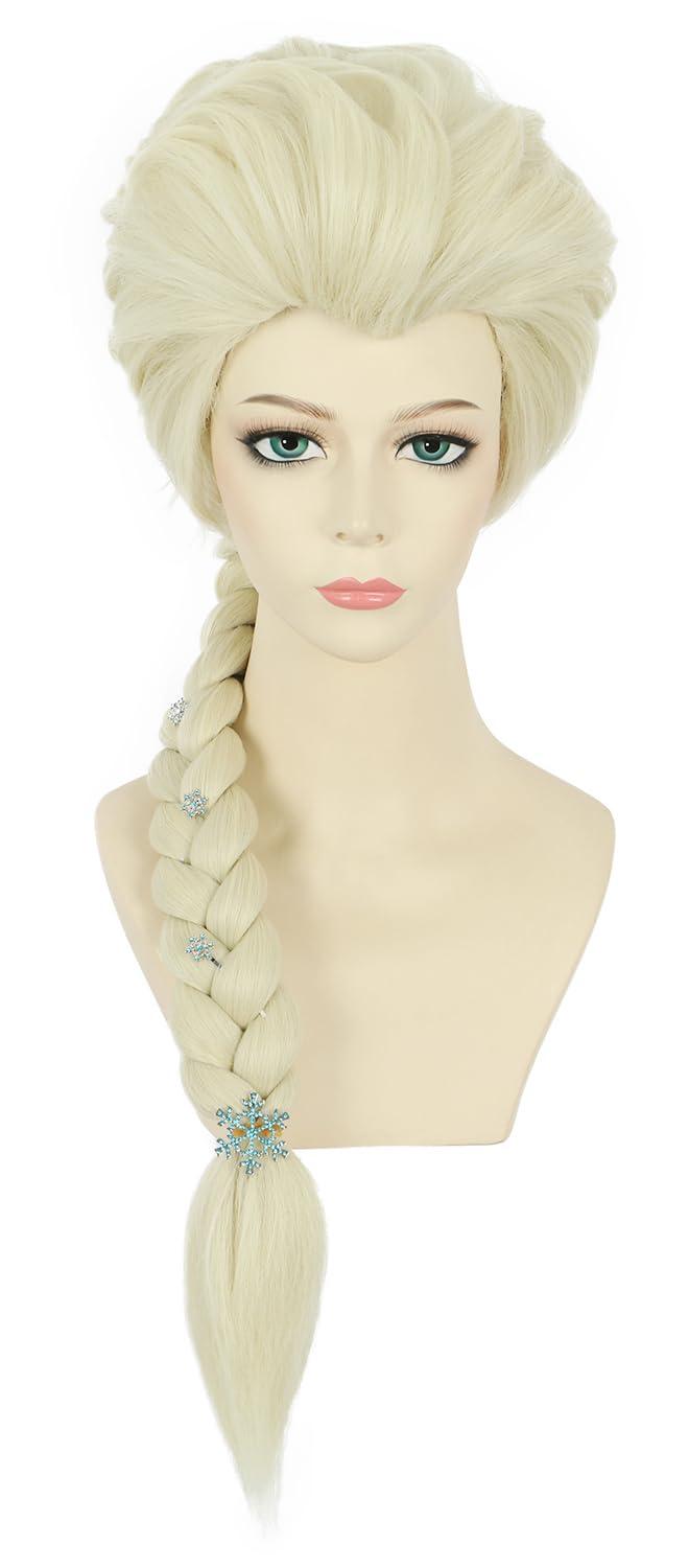 imagekarlery Women Long Blonde Braided Princess Wig Beige Braid Wig for Halloween Costume Cosplay PartyWig and 6 Hairpins