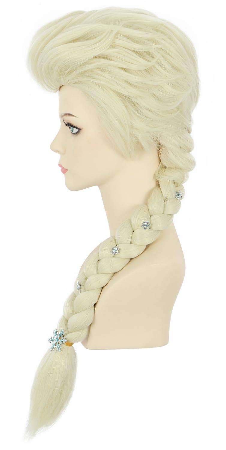imagekarlery Women Long Blonde Braided Princess Wig Beige Braid Wig for Halloween Costume Cosplay PartyWig and 6 Hairpins
