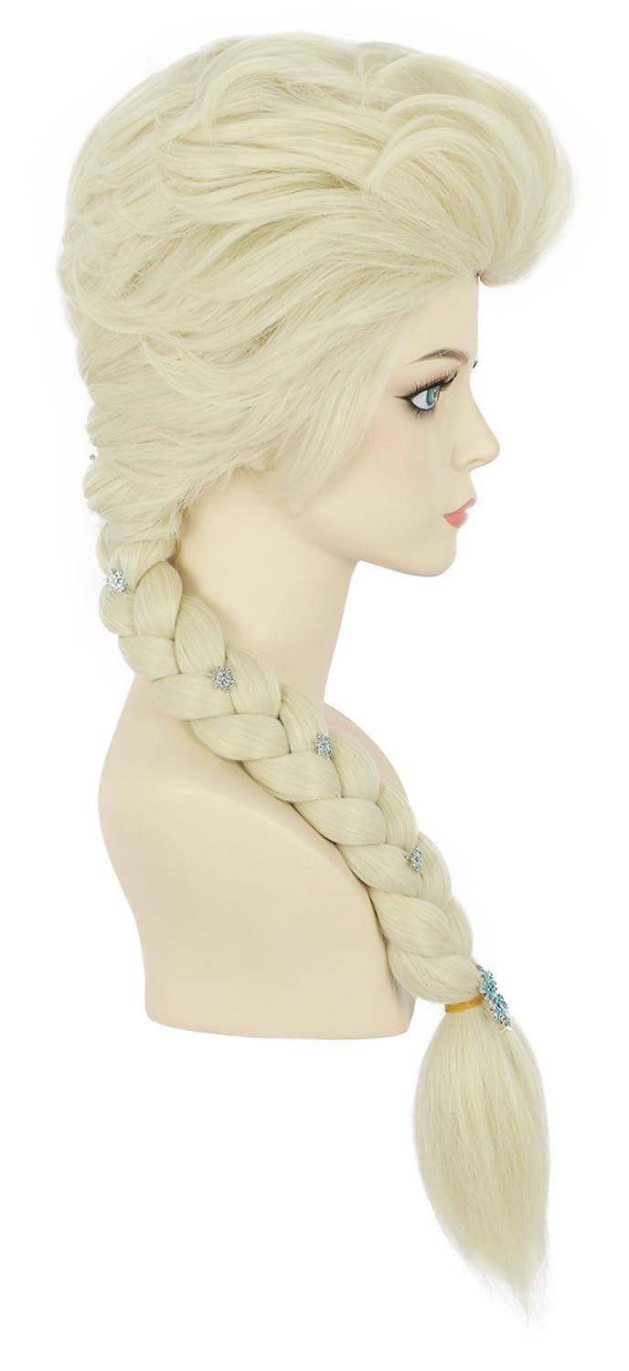 imagekarlery Women Long Blonde Braided Princess Wig Beige Braid Wig for Halloween Costume Cosplay PartyWig and 6 Hairpins