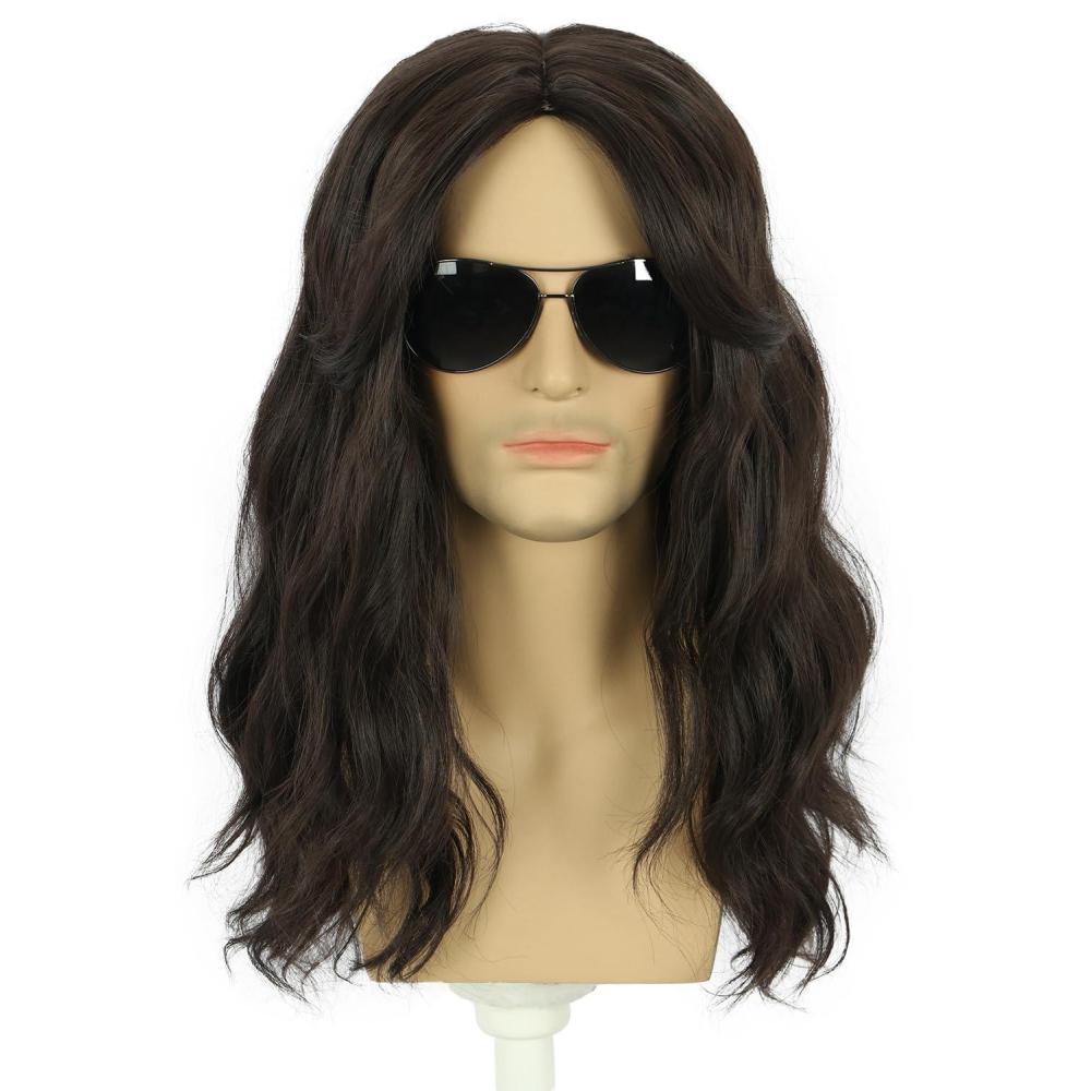 imagekarlery California 80s Rocker Wig Men Women Long Curly Brown Halloween Costume Anime WigDark Brown